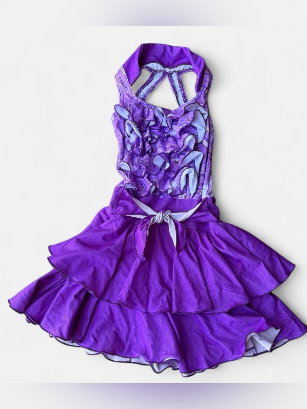 Kelle Purple Ruffled Halter Skirted Dance Costume Child Medium